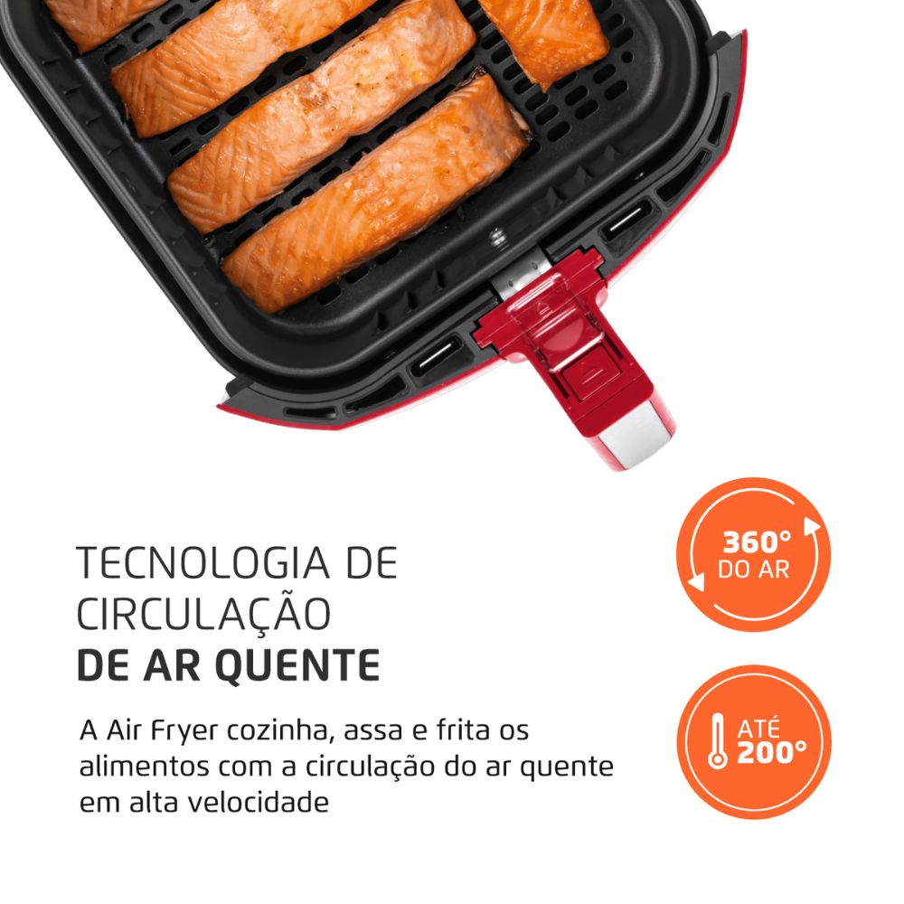 Fritadeira Elétrica Air Fryer Mondial 5L Vermelho/Inox